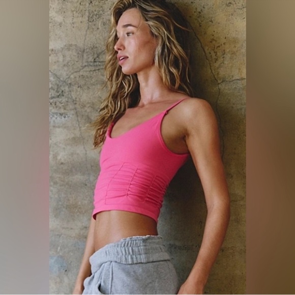 Free People Movement Pink Ruched Good Karma Tank M/L - Picture 2 of 9